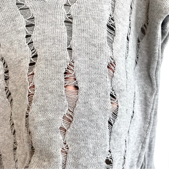 Light Grey Open-Knit V-Neck Lightweight Hooded Pullover Sweater - Picture 3 of 5